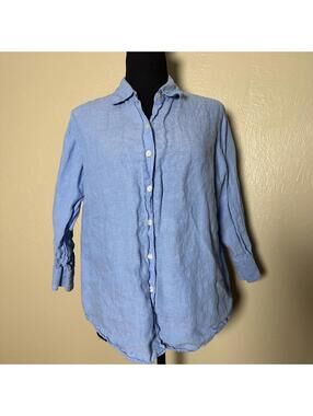 Classic Coastal Linen Button Up Relaxed Shirt Sky Blue Minimalist Capsule Staple